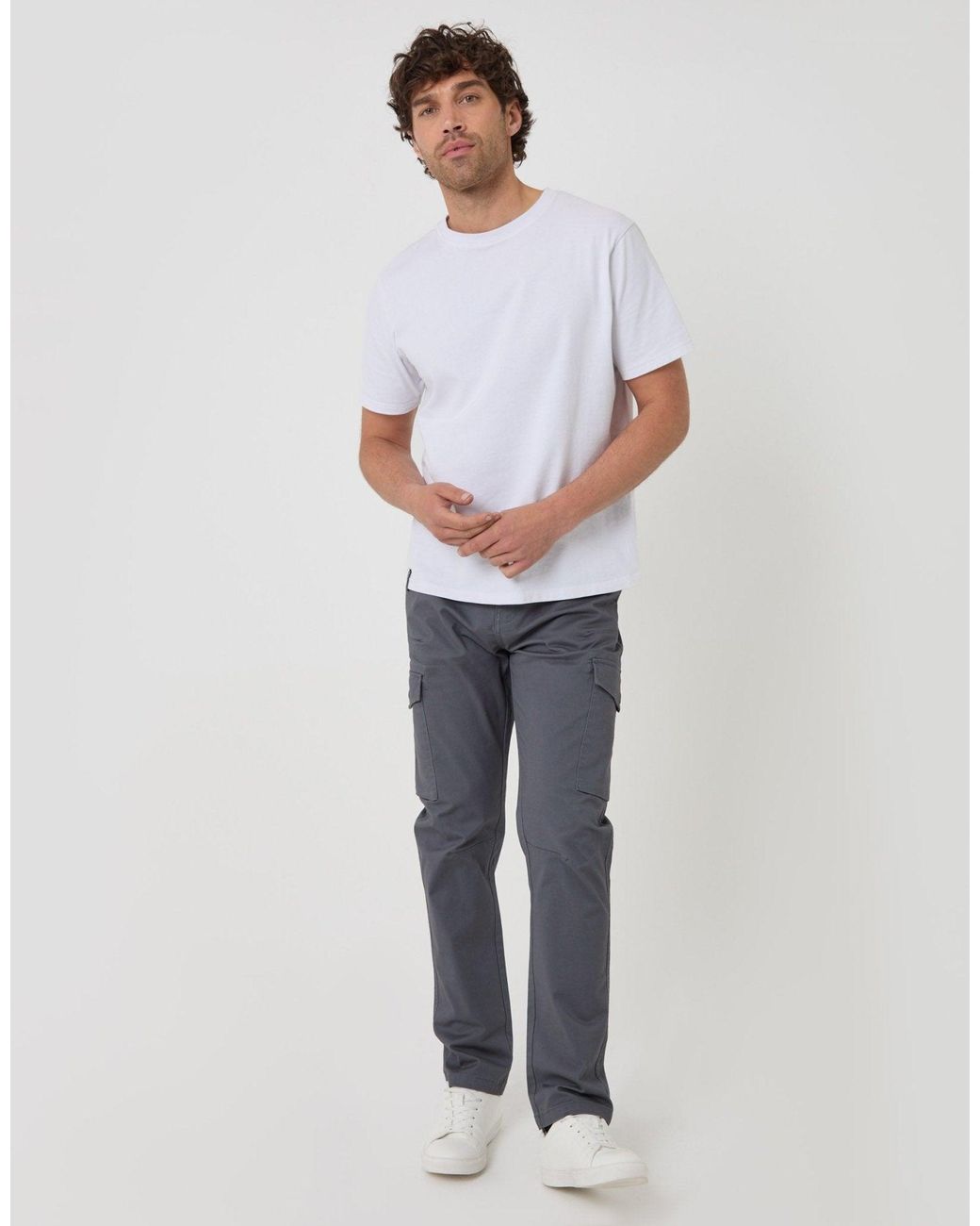 Threadbare White Slim Fit Cargo Style Trousers for men