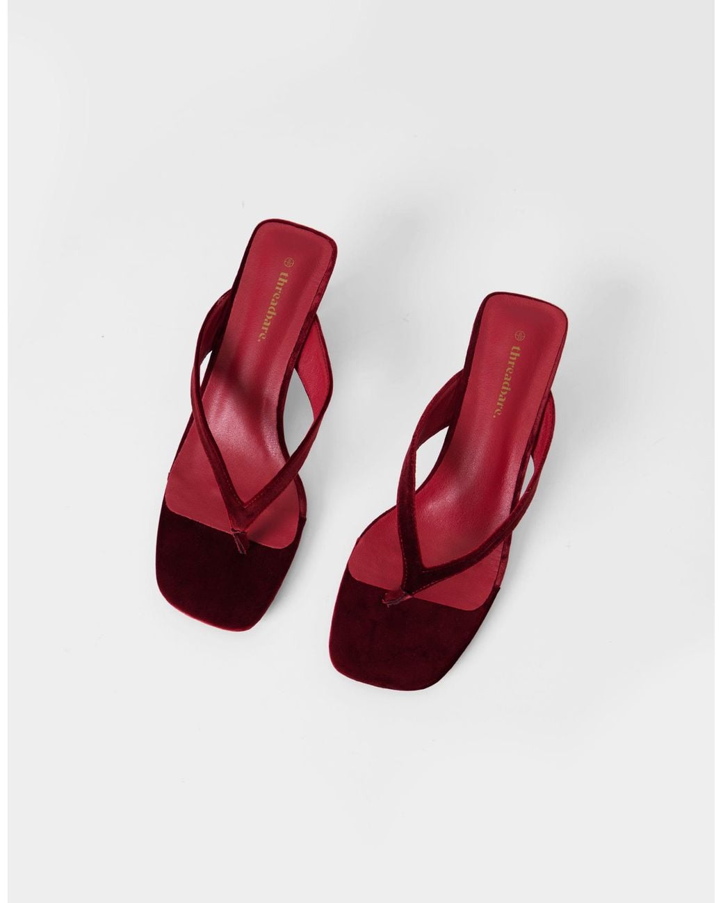 Threadbare Brown Velvet Toe Post Kitten Heels