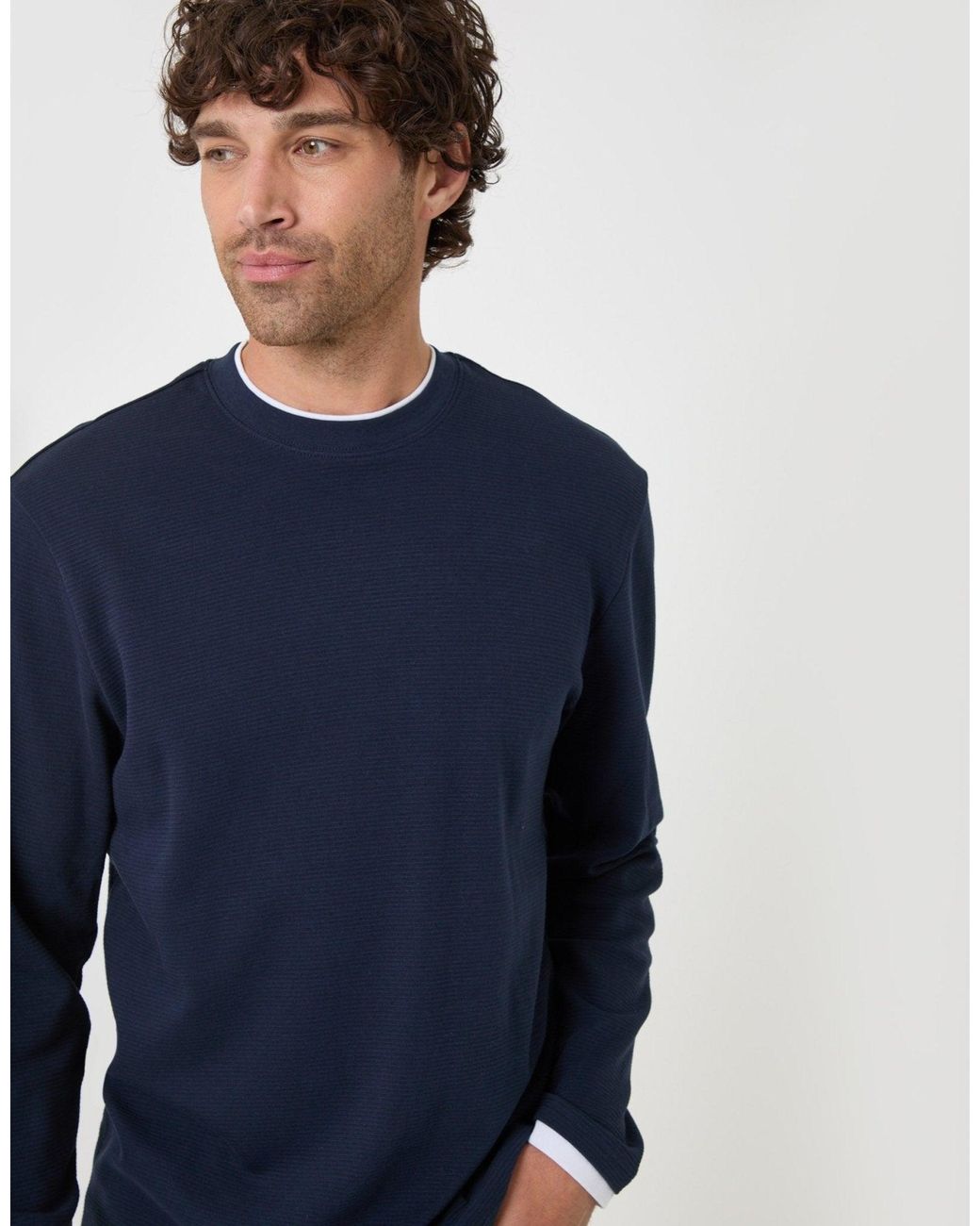 Threadbare Blue Cotton Mock Layer Long Sleeve T-Shirt for men