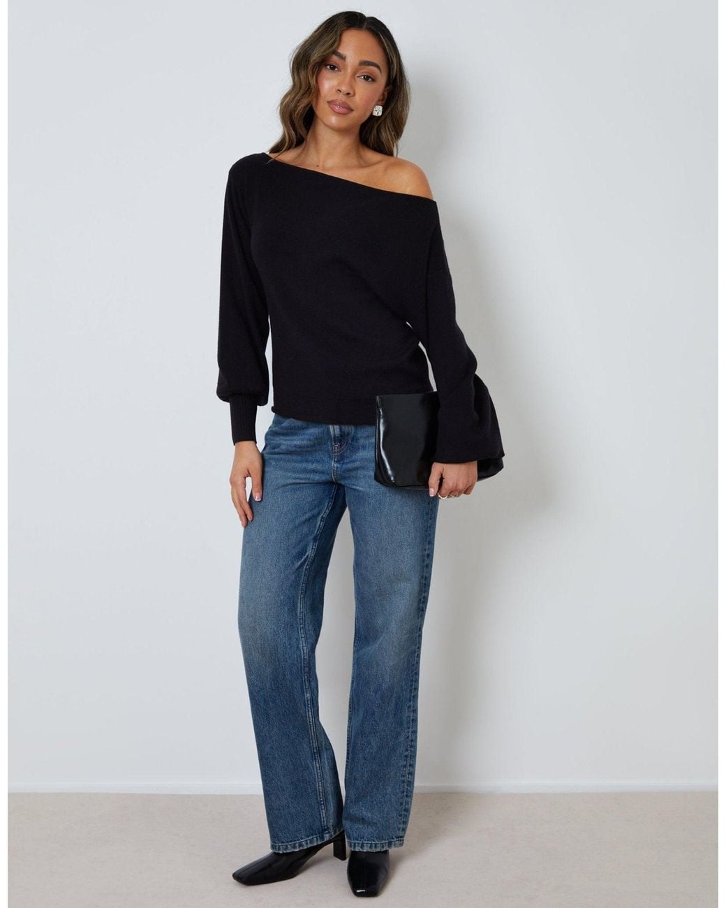 Threadbare Black The Signature Soft Slash Neck Jumper