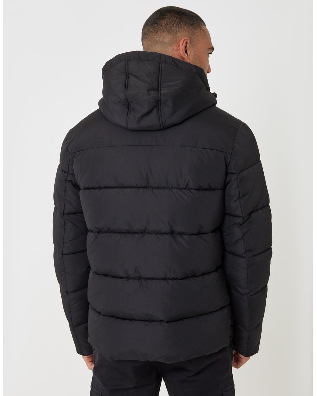 Threadbare Black The Staple Showerproof Puffer Coat for men