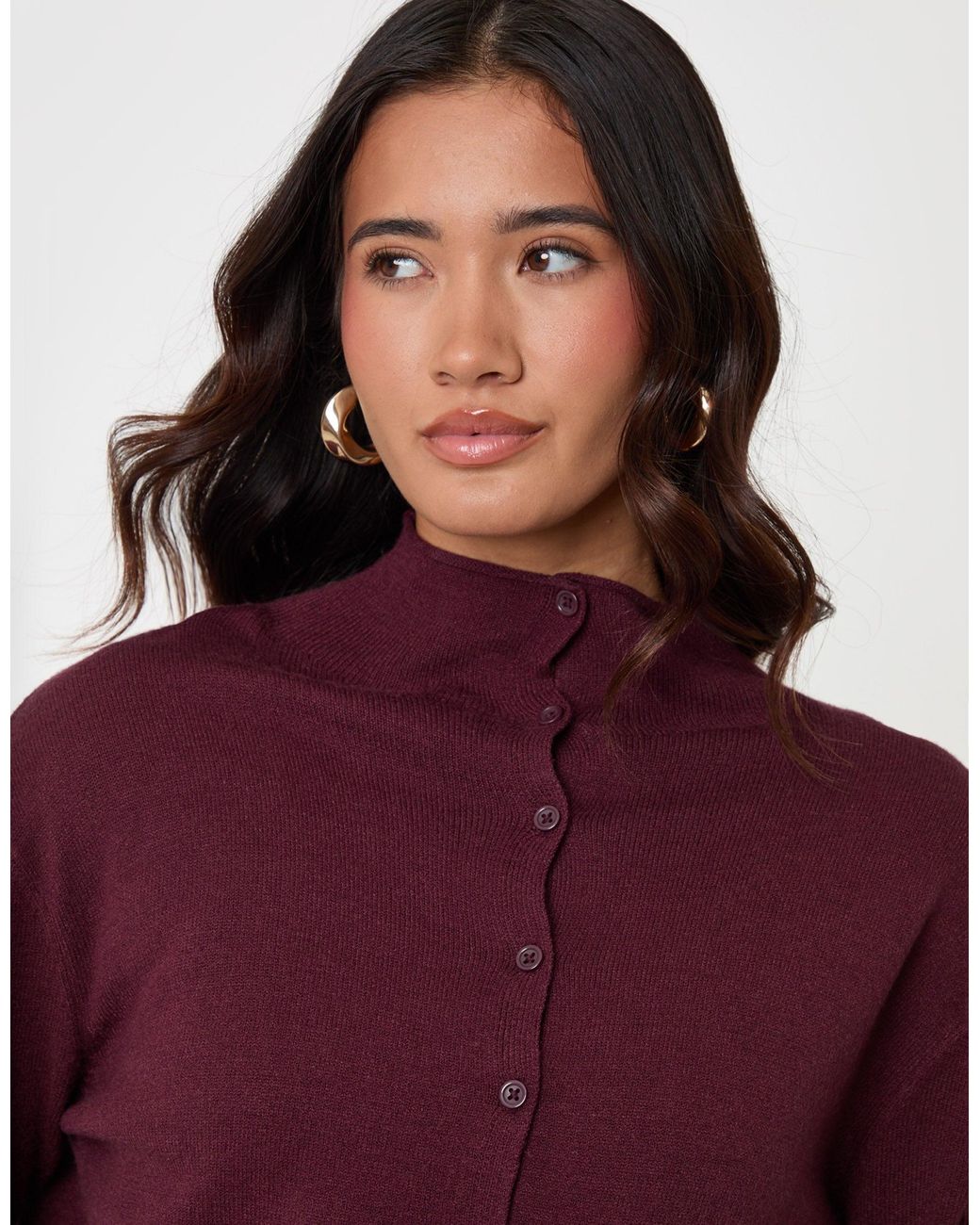 Threadbare Red Compact Knit Funnel Neck Cardigan