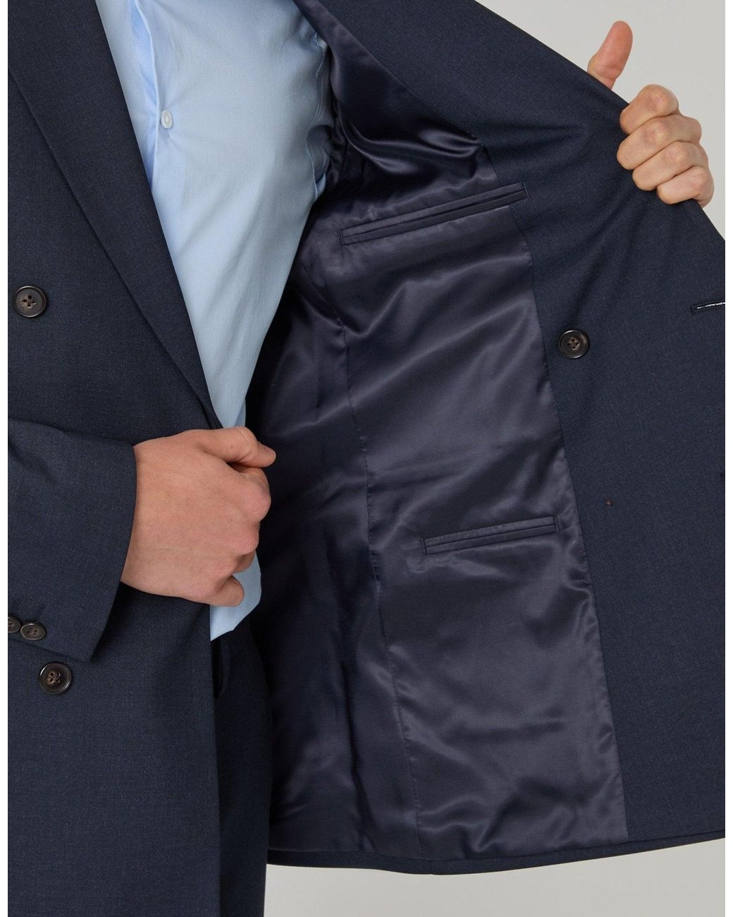 Threadbare Blue Tailored Fit Double Breasted Blazer for men