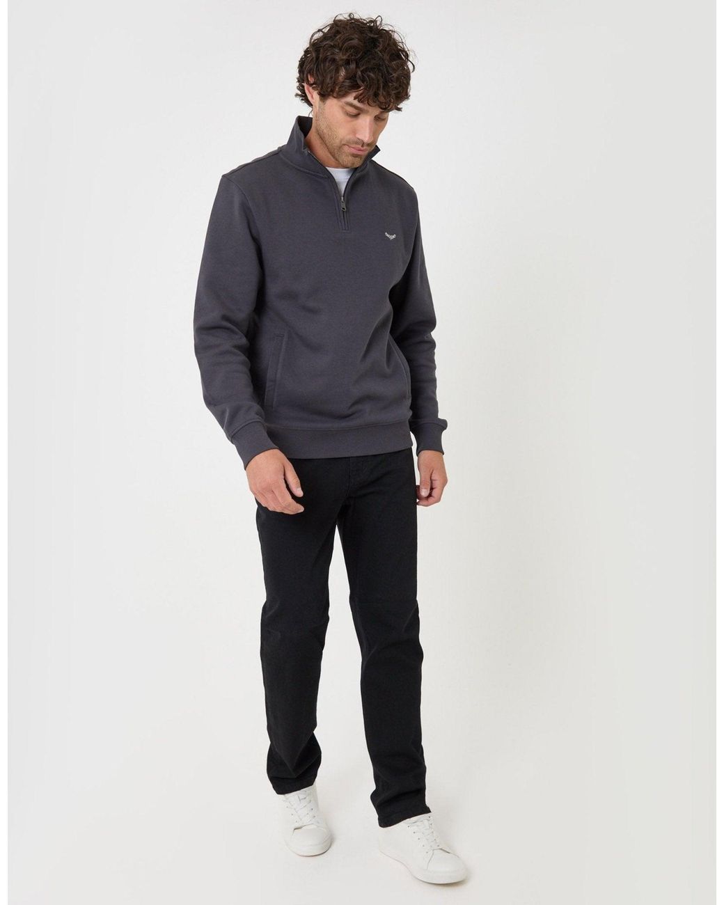 Threadbare Blue The Essential Cotton Rich Quarter Zip Sweatshirt for men