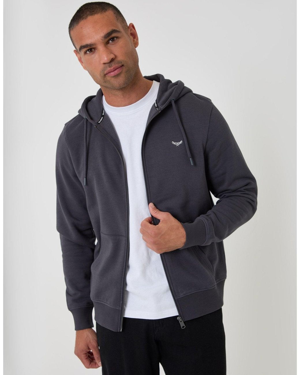 Threadbare Blue Cotton Rich Zip Through Hoodie for men