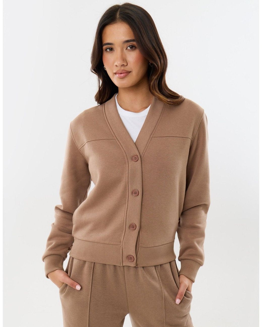 Threadbare Natural Petite Cardigan & Jogger Sweat Set
