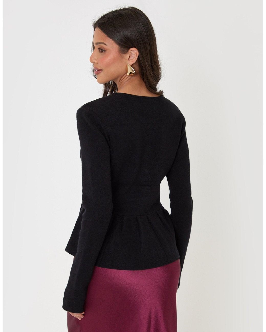 Threadbare Black Crew Neck Peplum Cardigan