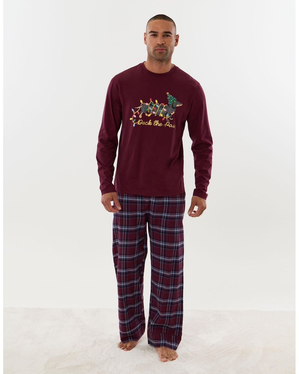 Threadbare Red Festive Sausage Dog Pyjama Set for men