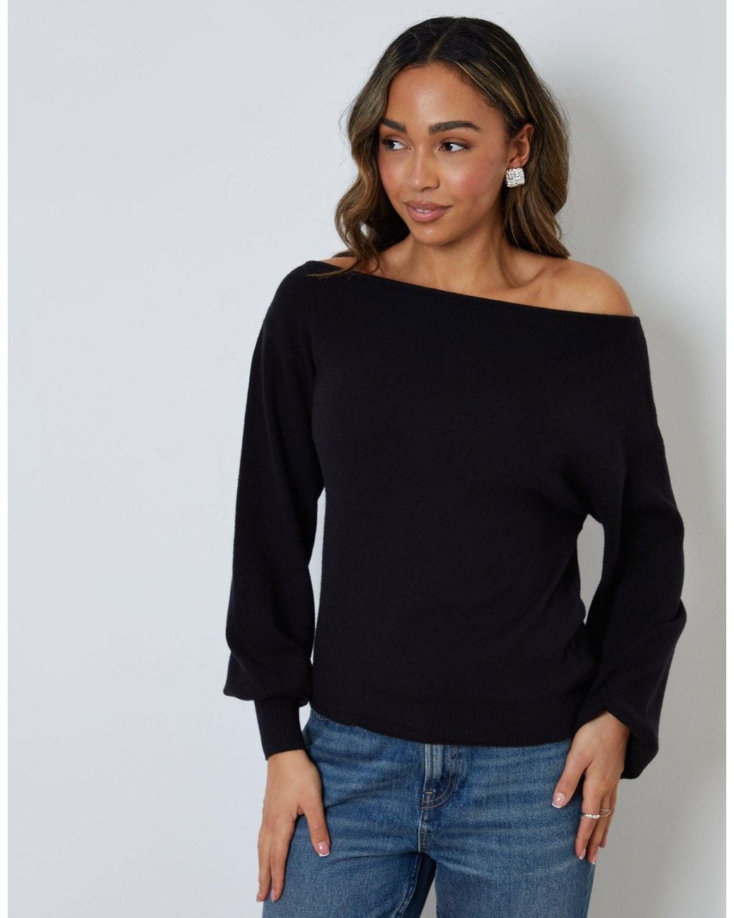 Threadbare Black The Signature Soft Slash Neck Jumper