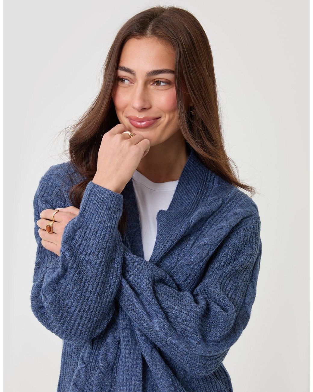 Threadbare Blue Cable Knit Open Cardigan