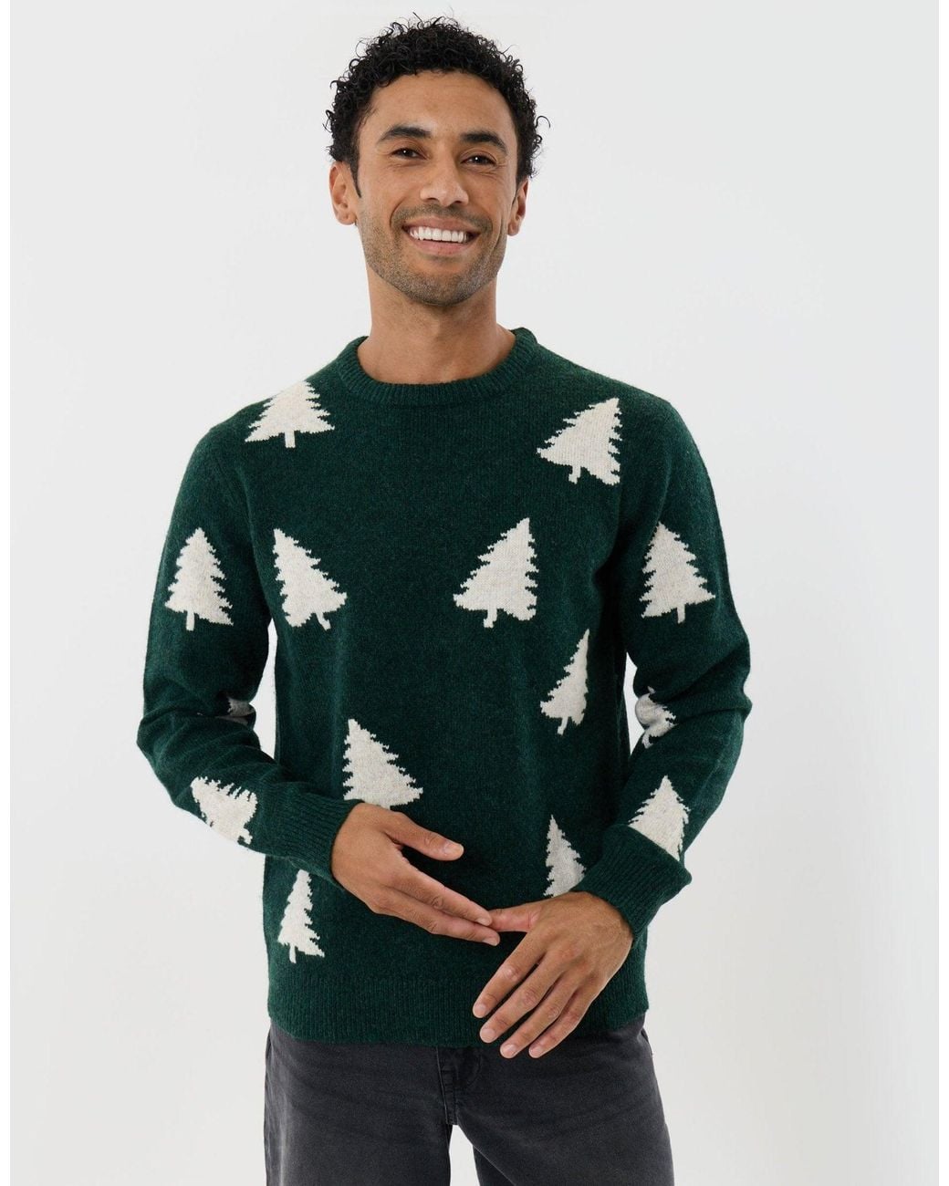 Threadbare Green Christmas Trees Knitted Jumper for men