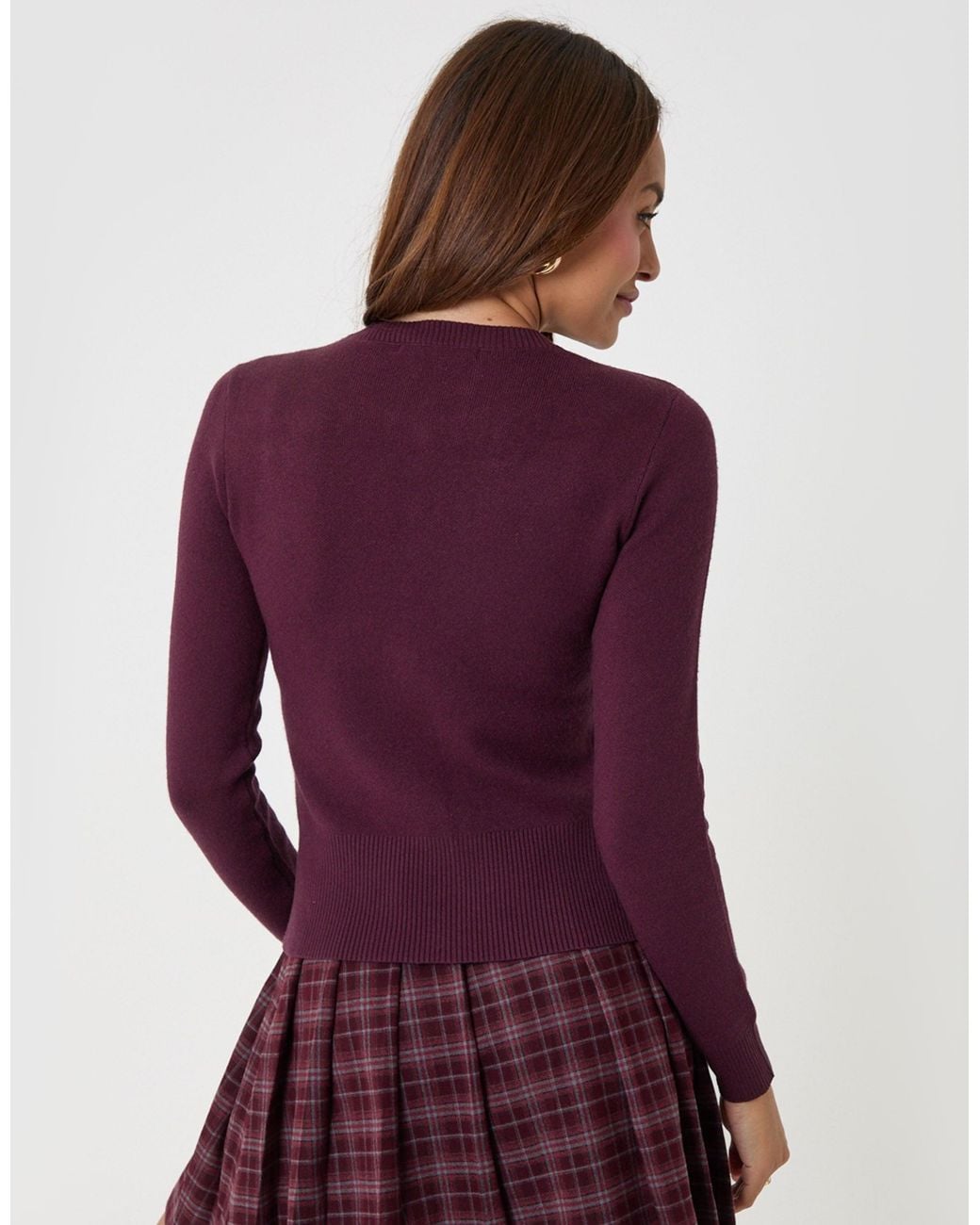 Threadbare Purple Crew Neck Knitted Cardigan