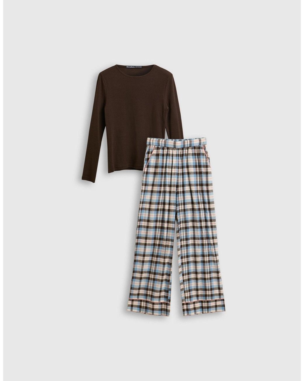 Threadbare Brown Petite Cotton Long Pyjama Set