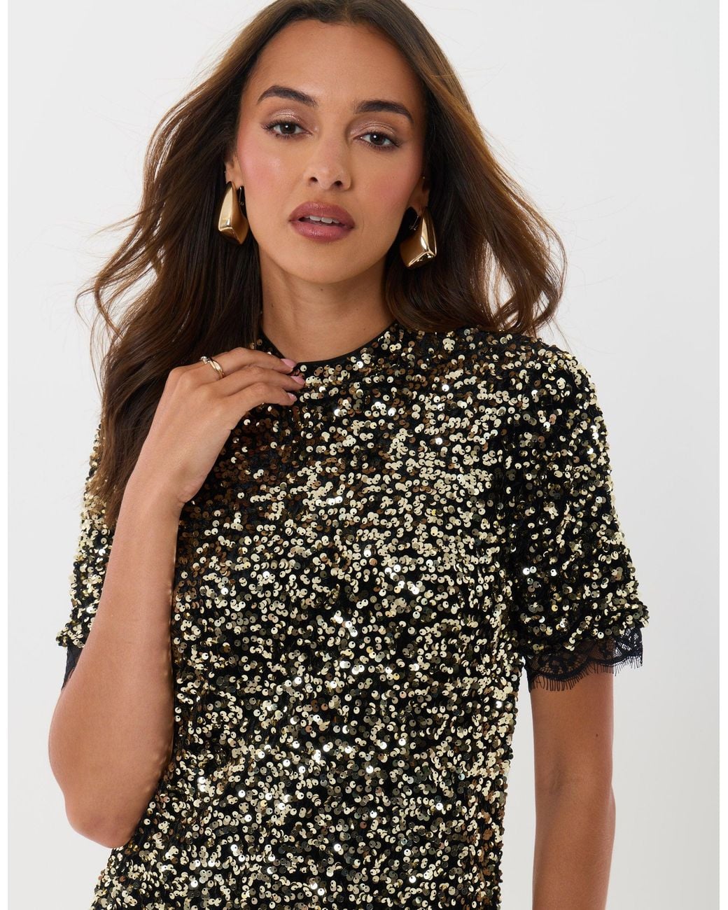 Threadbare Green High Neck Sequin Mini Dress