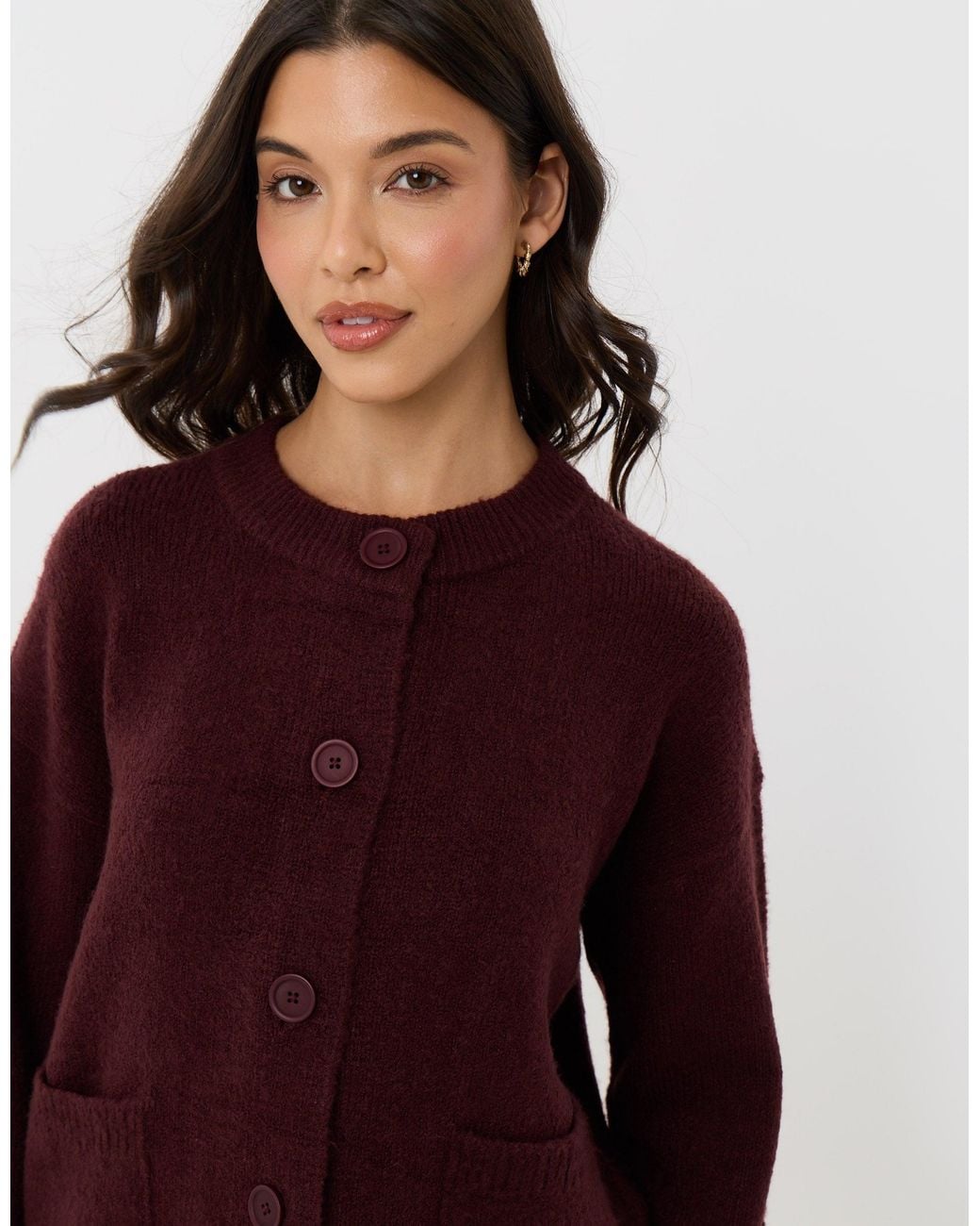 Threadbare Red Pocket Detail Crew Neck Cardigan