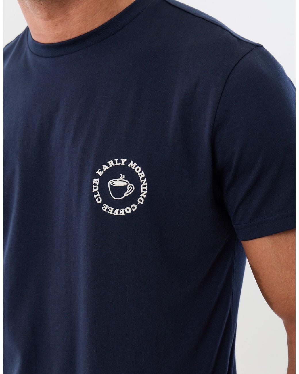 Threadbare Blue Embroidered Coffee Club Pyjame Set for men