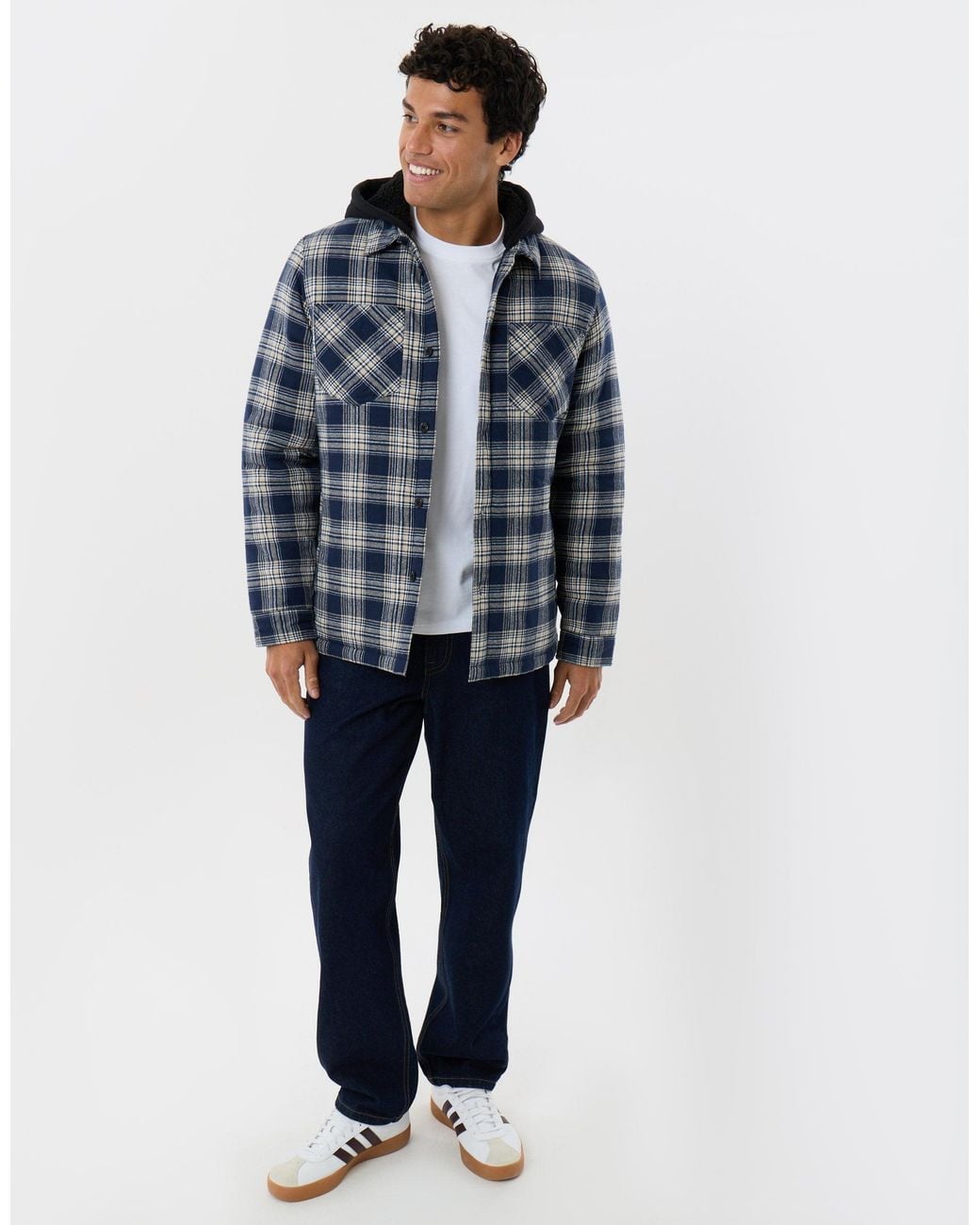 Threadbare Blue Quilted Hooded Shacket for men