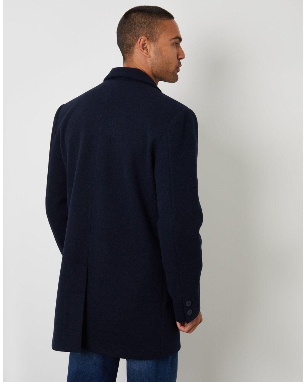 Threadbare Blue The Classic Faux Wool Trench Coat for men