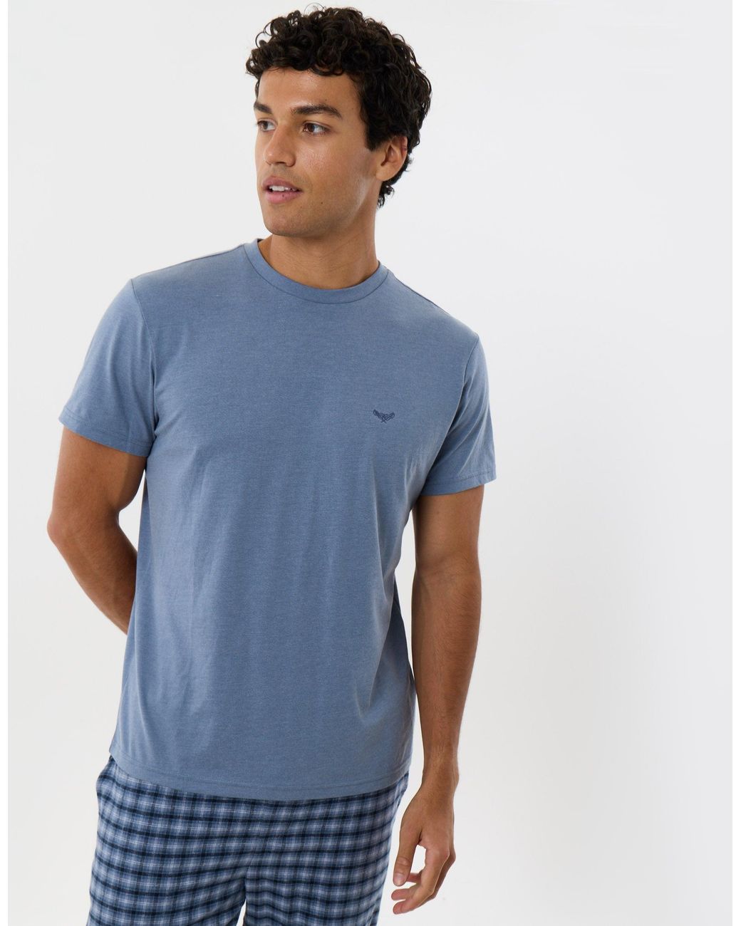 Threadbare Blue T-Shirt & Cotton Flannel Trousers Pyjama Set for men