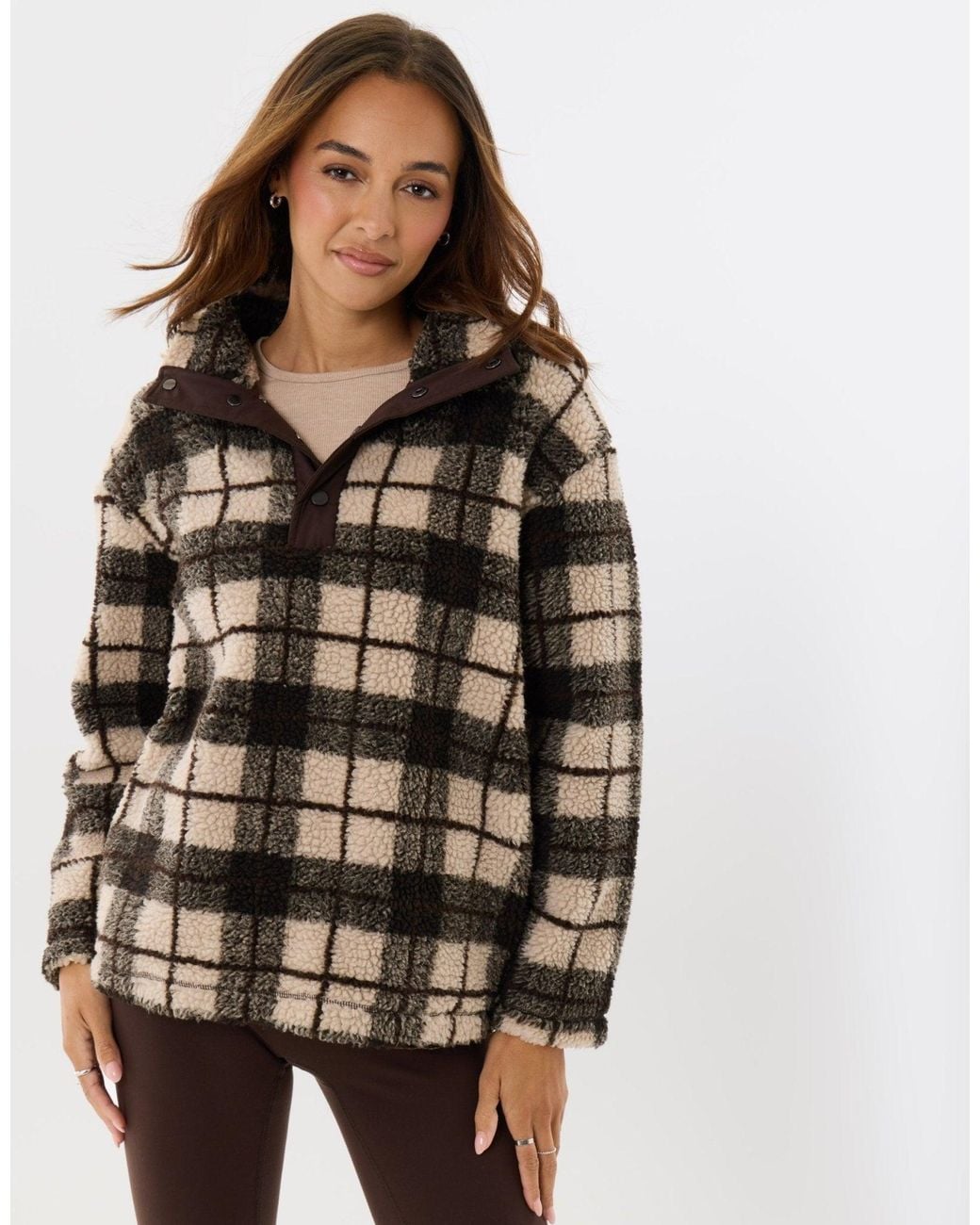 Threadbare Brown Borg Funnel Neck Fleece