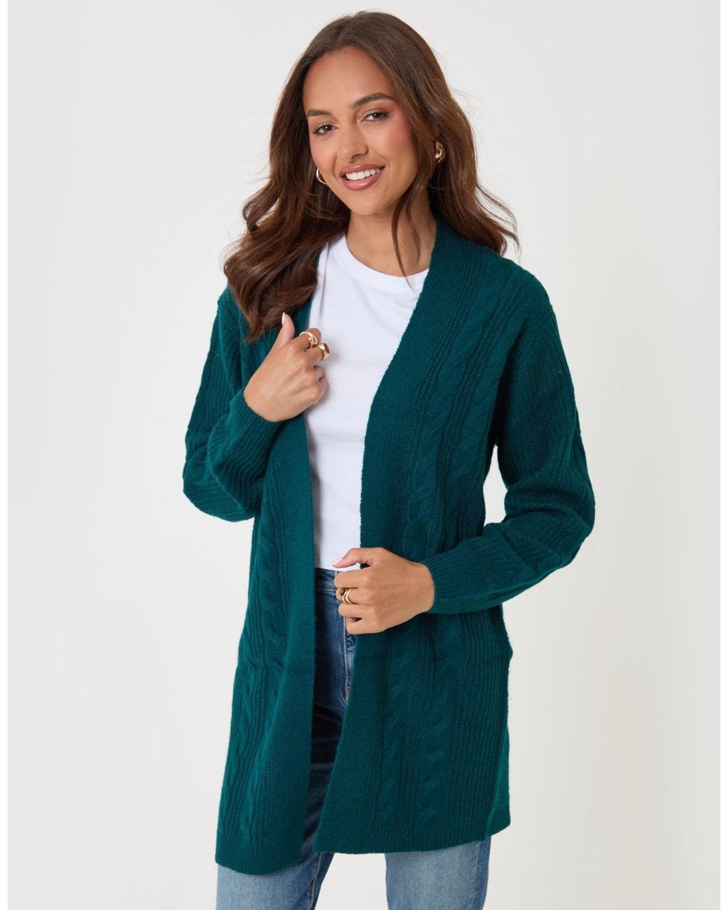 Threadbare Blue Cable Knit Open Cardigan
