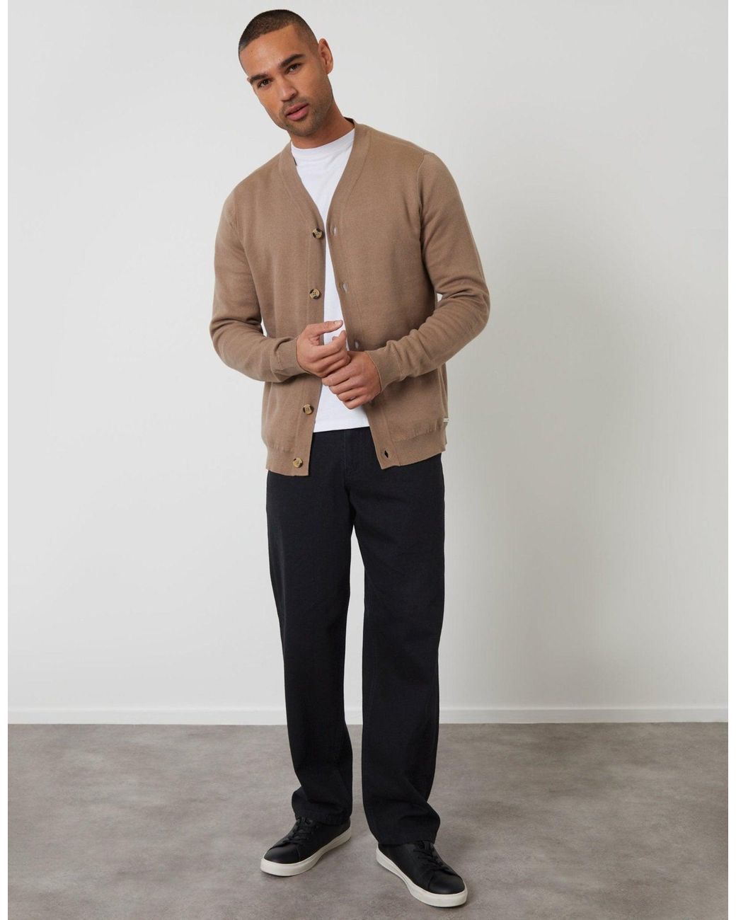 Threadbare Brown Button Up Knitted Cardigan for men