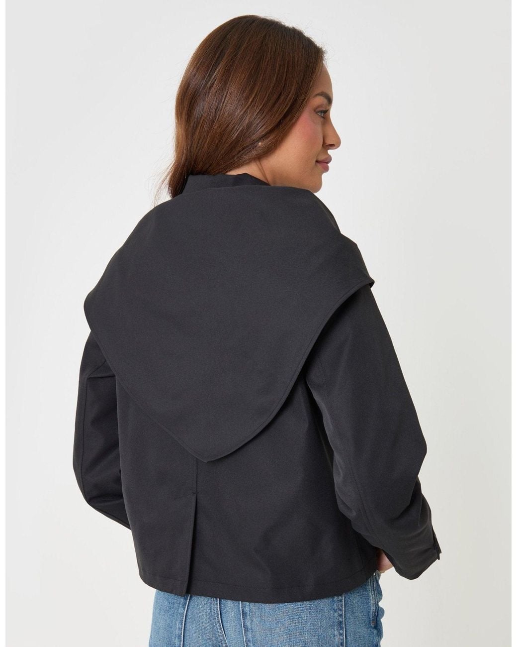 Threadbare Blue Scarf Detail Cropped Trench Coat
