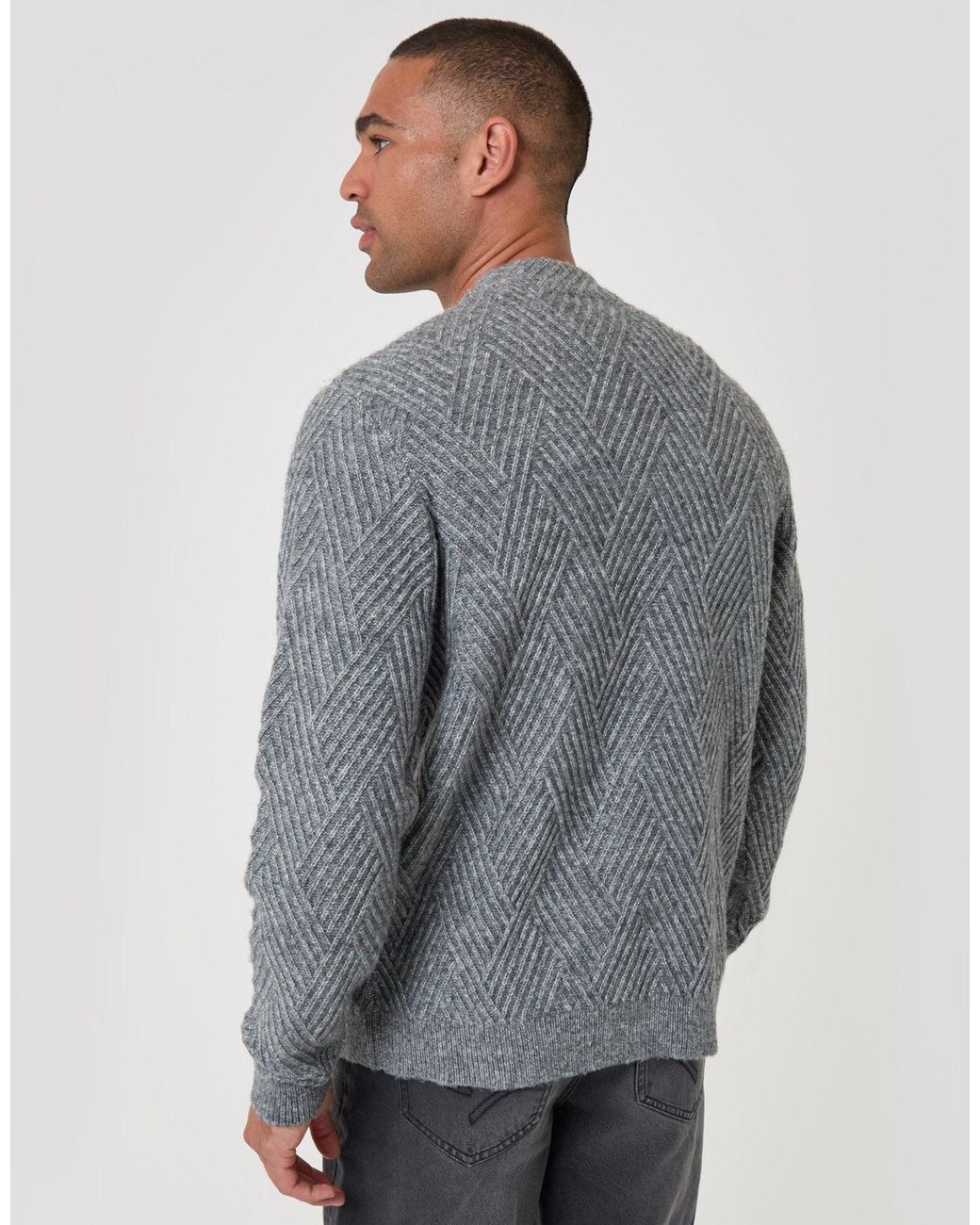 Threadbare Gray Textured Stitch V Neck Cardigan for men