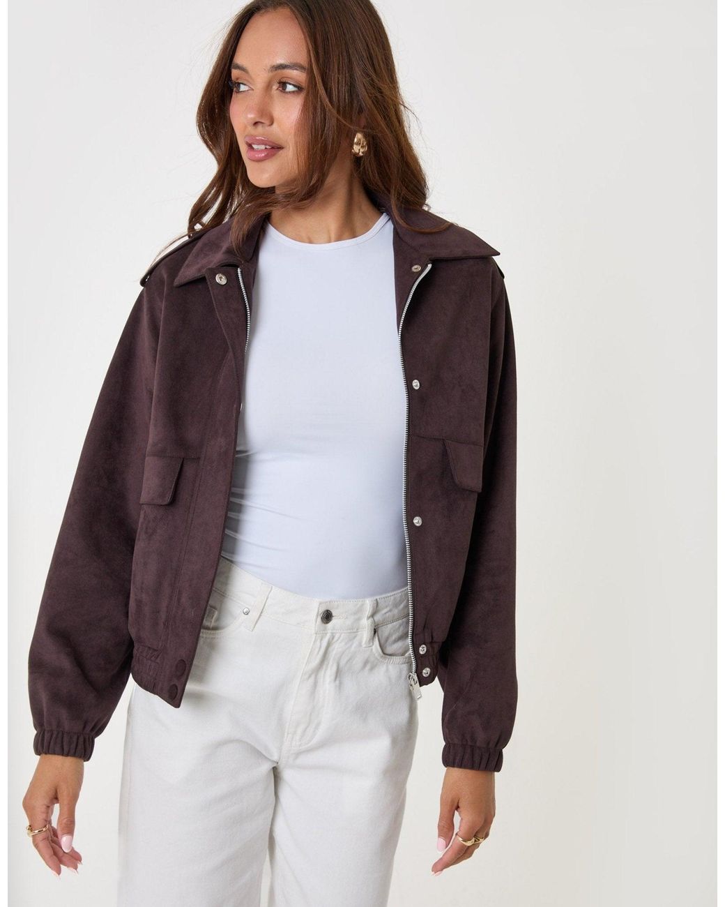 Threadbare Purple Faux Suede Collared Bomber Jacket