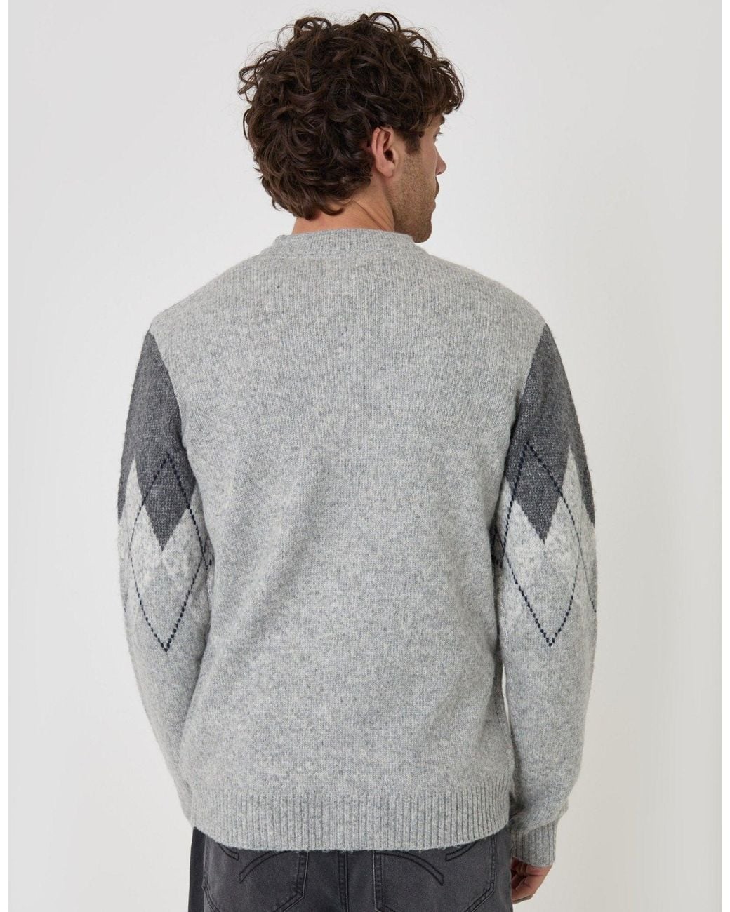 Threadbare Gray Wool Blend Argyle Button Up Cardigan for men