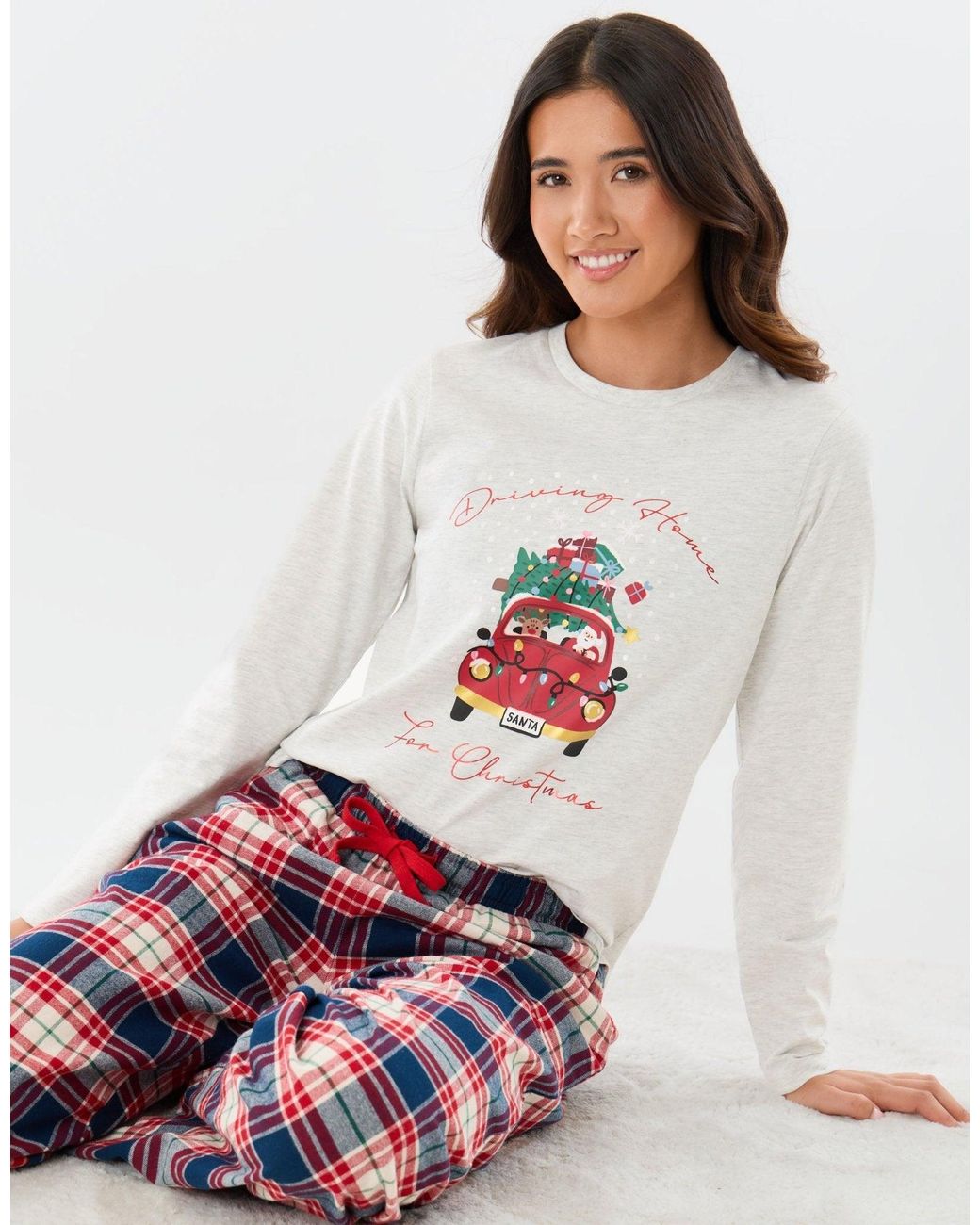 Threadbare Brown Petite Cotton Driving Home For Christmas Pyjama Set
