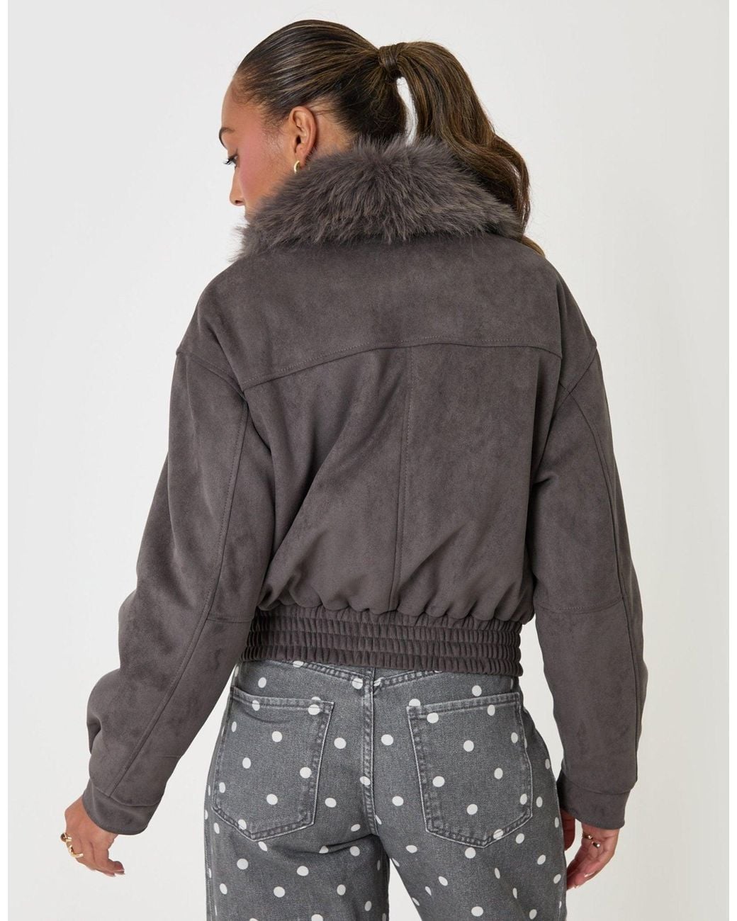 Threadbare Gray Faux Suede Fur Collared Jacket