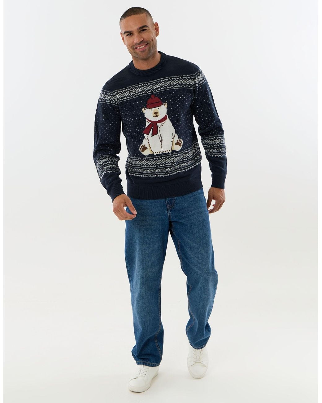 Threadbare Blue Polar Bear Fairisle Christmas Jumper for men