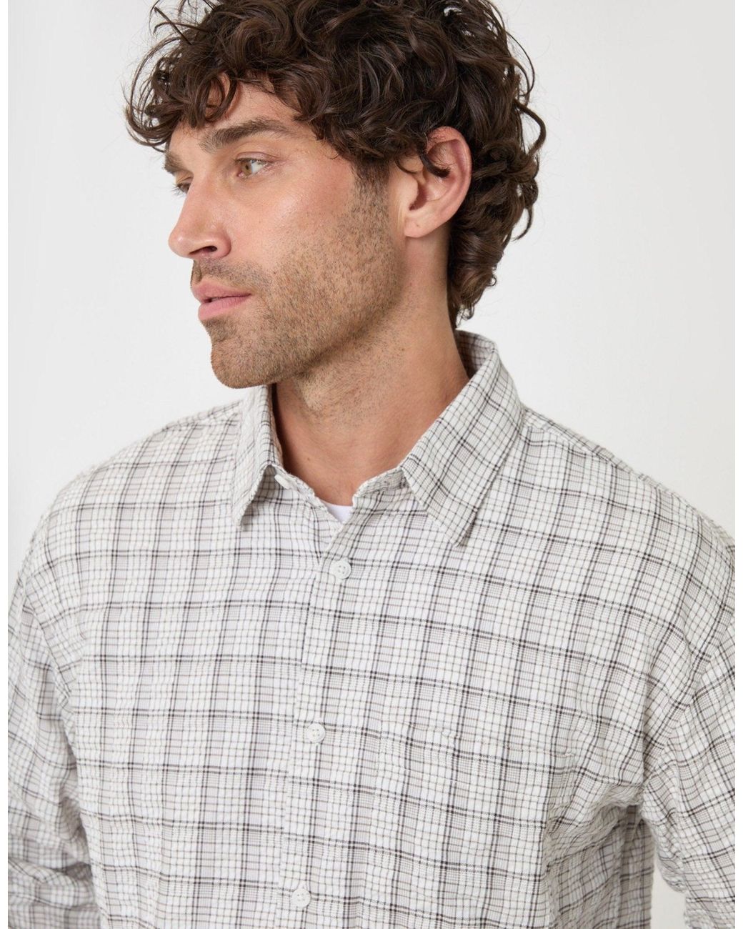Threadbare Gray Relaxed Fit Cotton Seersucker Shirt for men