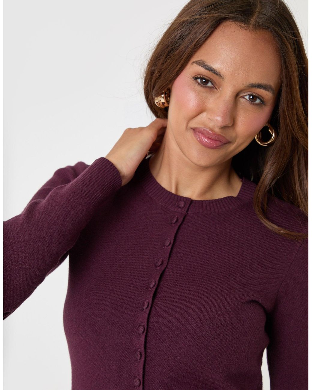 Threadbare Purple Crew Neck Knitted Cardigan