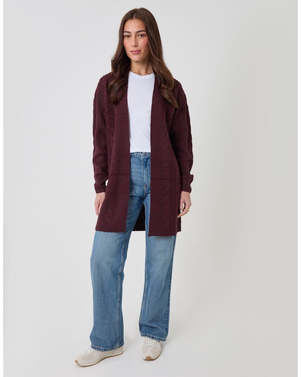 Threadbare Purple Cable Knit Cardigan