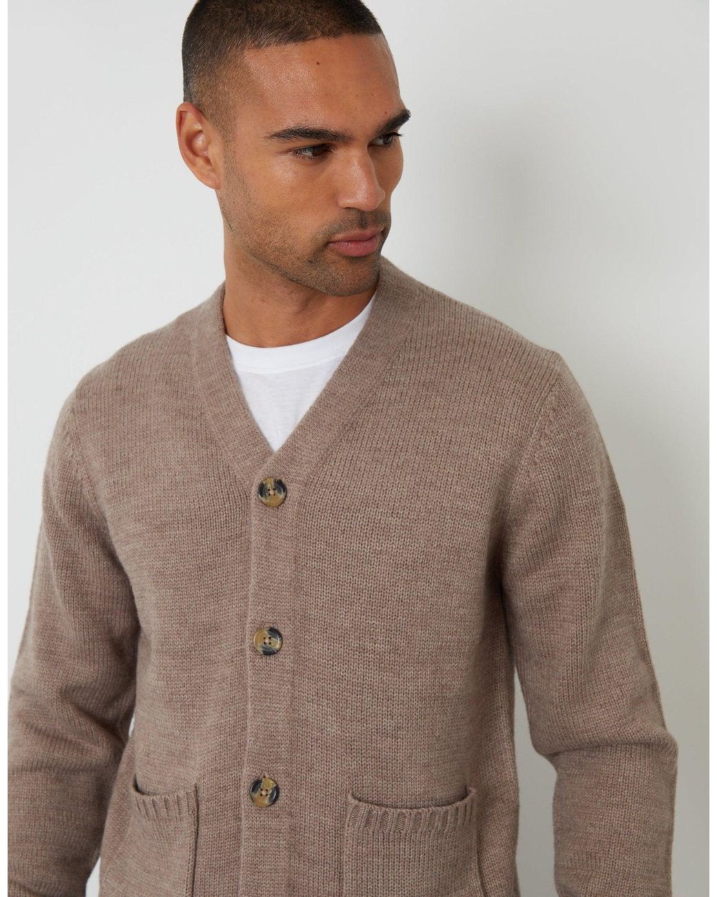 Threadbare Brown Knitted V-Neck Cardigan for men