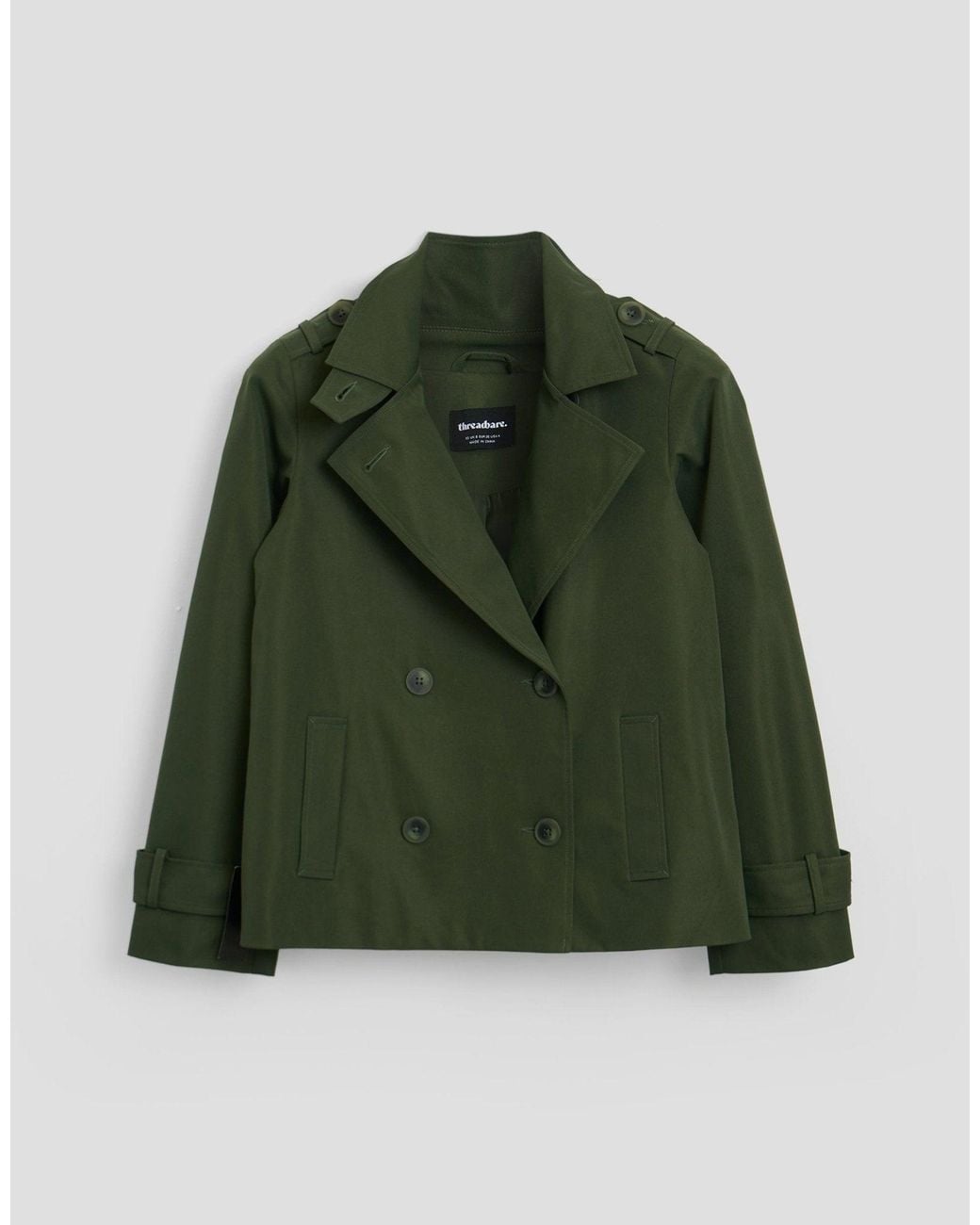 Threadbare Green The Relaxed Funnel Neck Short Trench Coat