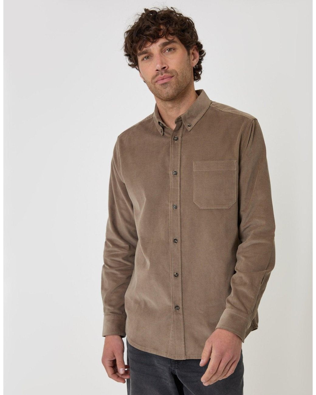 Threadbare Brown Regular Fit Cotton Corduroy Shirt for men