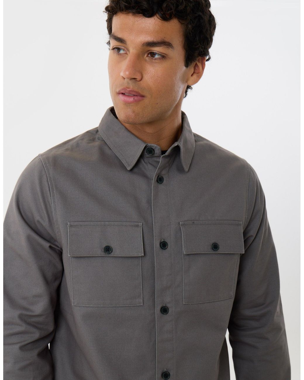 Threadbare Gray Cotton Twill Flannel Lined Shacket for men