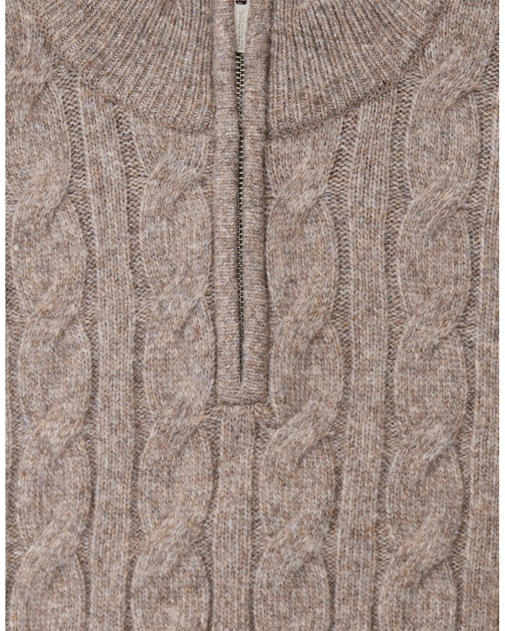 Threadbare Natural Cable Knit Quarter Zip Jumper for men