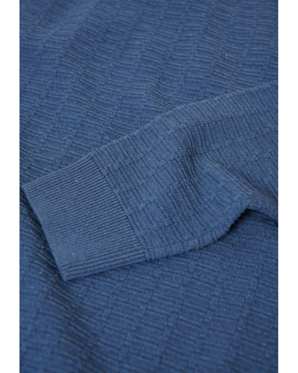 Threadbare Blue Mock Shirt Textured Knitted Jumper for men