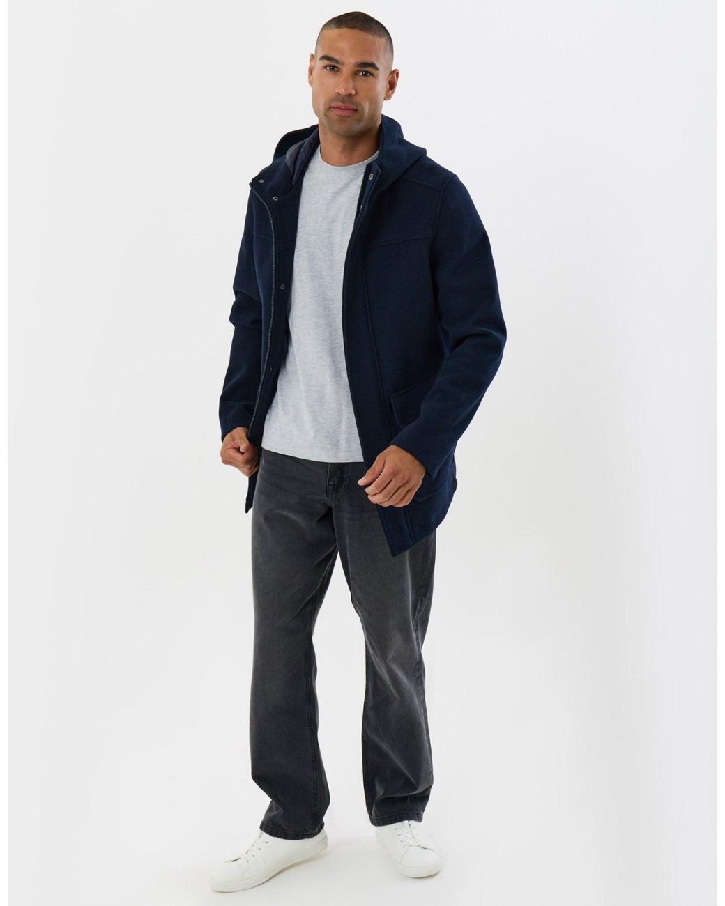 Threadbare Blue Faux Wool Hooded Jacket for men