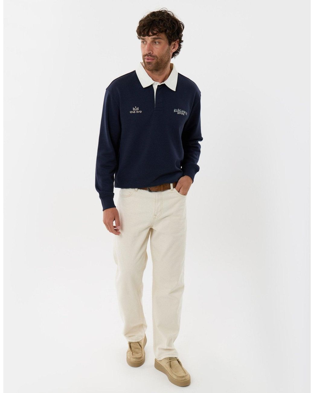 Threadbare Blue Relaxed Fit Divine Graphic Print Rugby Polo for men