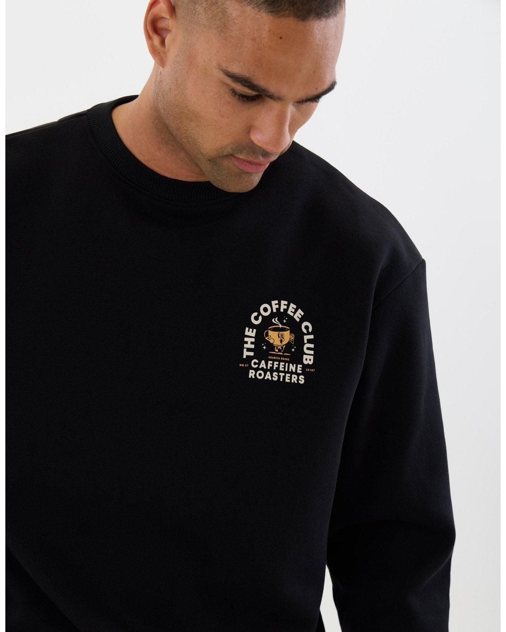 Threadbare Blue Relaxed Fit Coffee Club Graphic Print Sweatshirt for men