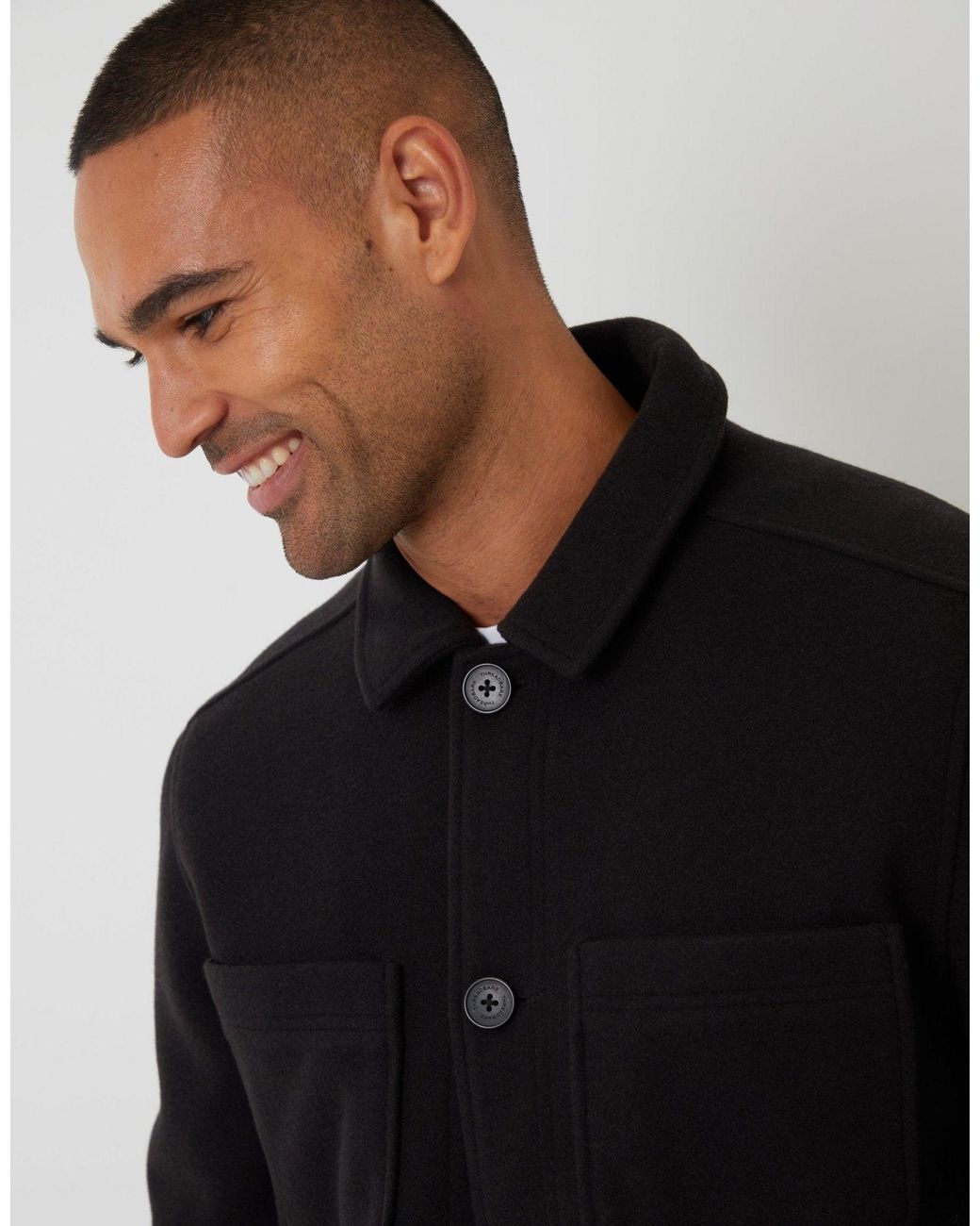 Threadbare Black Faux Wool Button Up Quilted Shacket for men