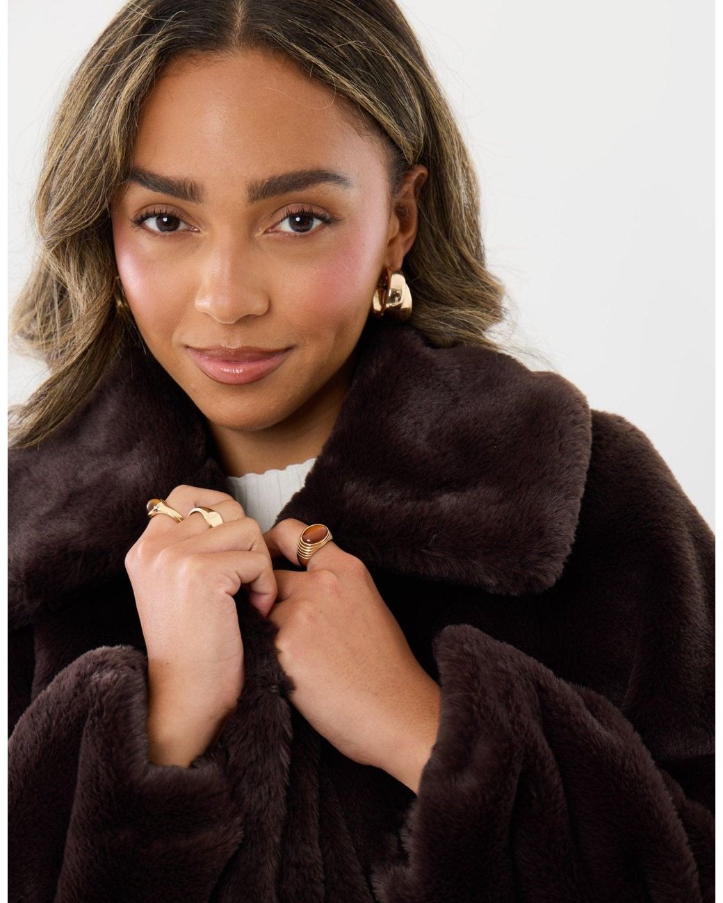 Threadbare Black Short Collared Faux Fut Coat
