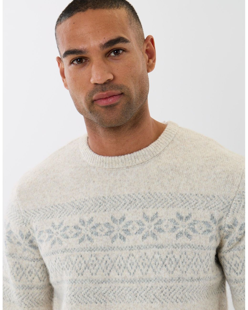 Threadbare Gray Fairisle Snowflake Knitted Christmas Jumper for men