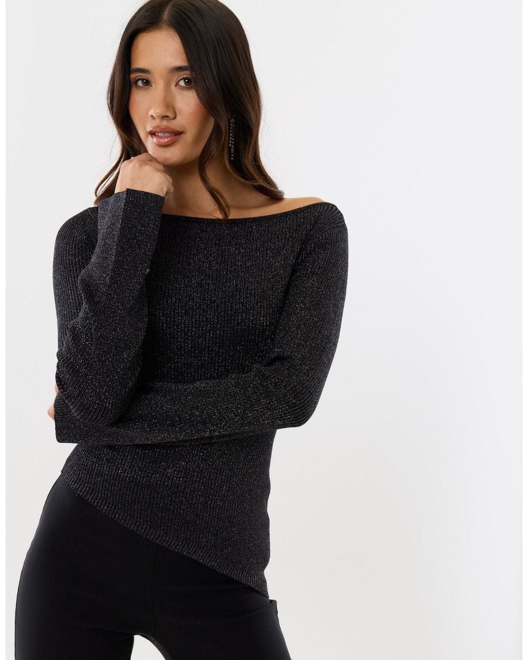 Threadbare Black Asymmetric Knit Jumper