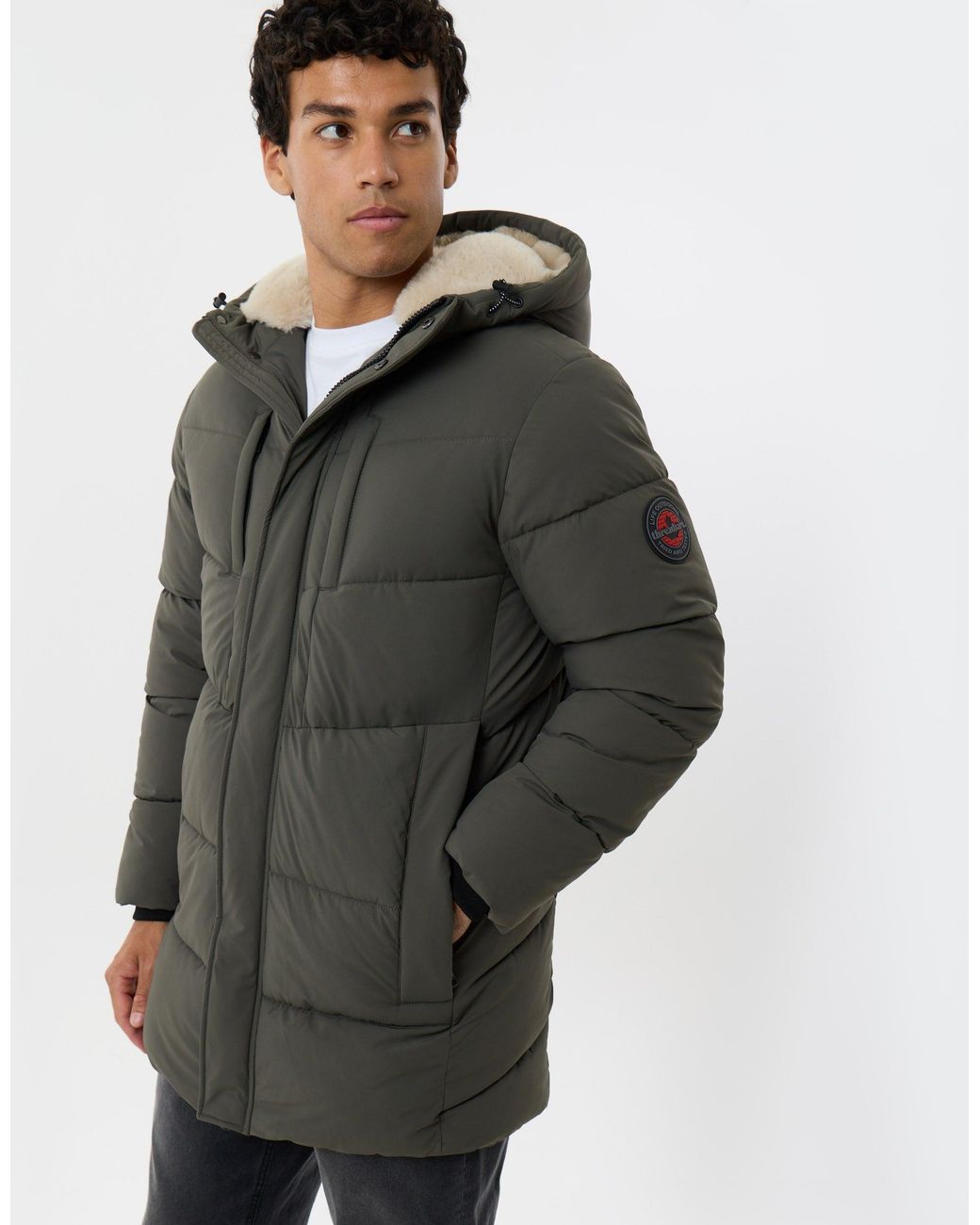 Threadbare Gray Showerproof Padded Jacket With Sherpa Lined Hood for men